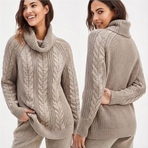 Haven Well Within Cowlneck Cable Knit Sweater in Smokey Taupe Sz. Small